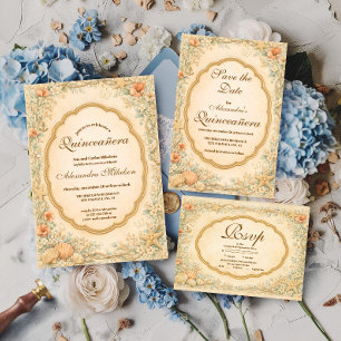 Tarjeta De Confirmación De Asistencia Quinceañera Vintage Costera de Conchas