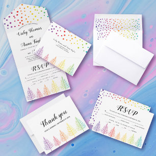 Tarjeta De Agradecimiento Árboles del arcoiris, boda lesbiana de confetti gr