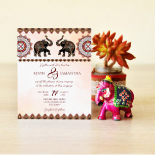 Invitación Elefante indio ornato con adornos indios