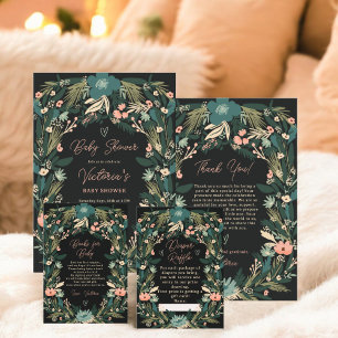 Tarjeta De Agradecimiento Elegante y caprichosa Baby Shower floral rosa verd