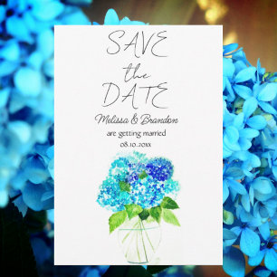 Invitación Todo En Uno Hydrangea Blue Floral Watercolor Rustic Boda
