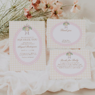 Tarjeta De Recepción Libros de limón rosa y amarillo para bebé