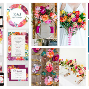 Invitación Boda floral azul turquesa brillante verano I