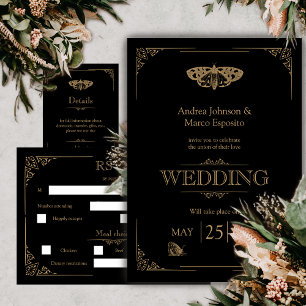 Invitación a la boda gótica elegante de la Moth vi