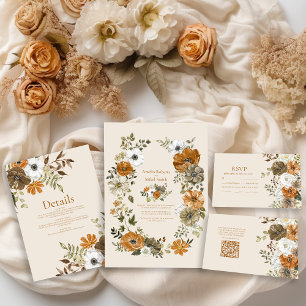 Invitación Elegante Boda floral de acuarela de otoño