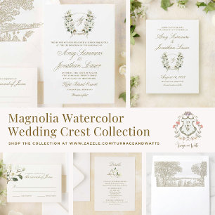 Invitación del Escudo de acuarela Magnolia Boda
