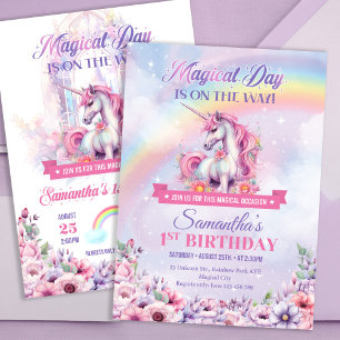 Pegatina Cuadrada Chicas de cumpleaños de Rainbow Unicorn mágicos un