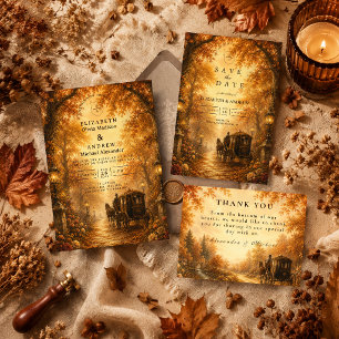Tarjeta De Agradecimiento Boda Elegante de Otoño Vintage
