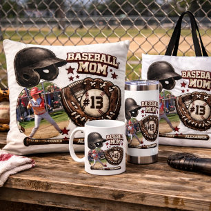 Cojín Decorativo Regalo de Foto de Mamá de Béisbol Grunge Vintage