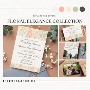 Tarjeta De Agradecimiento Elegancia floral Peach Rubor Sage Classic Gracias