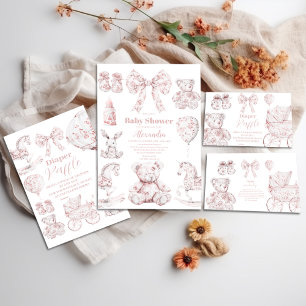 Tarjeta De Recepción El juguete rosado de Jouy juguetes Baby Shower Lib