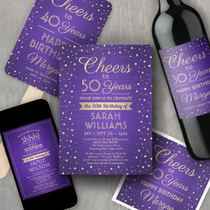 Invitación Sorpresa Fiesta de Cumpleaños Elegante Púrpura y D