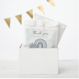 Pegatina Cuadrada Acuarela Arcoiris Daisy Boho Niño Ducha Azul