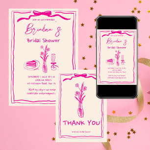 Tarjeta De Agradecimiento Ducha de novia con cinta retro rosa y garabato dib