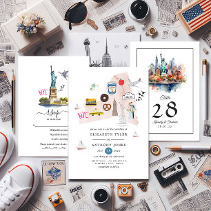 Tarjeta De Confirmación De Asistencia Watercolor New York USA Destination Wedding