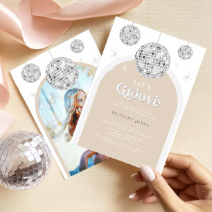 Invitación a ducha de novia retro de plata disco G