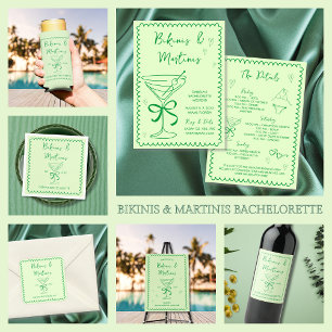 Invitación Bikinis de mano y martinis Bachelorette verde