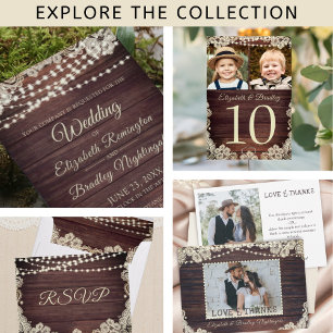 Invitación Boda Rustic Wood Lights Mason Jars Lace