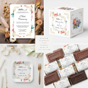 Invitación Elegante Rubor moderno con flores rosadas Nikah mu