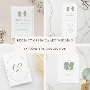 Tarjeta De Agradecimiento Boda del Cameo Verde de Regencia Clásica