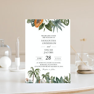 Invitación Hojas verdes de color de agua tropical de moda