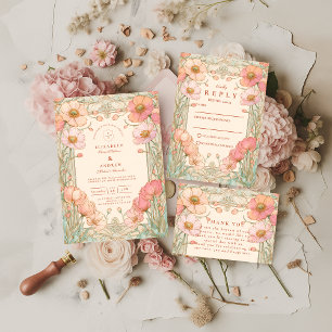Invitación Boda de jardín de amapolas pastel