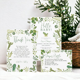 Tarjeta De Agradecimiento Boho cactus verde moda neutra género ducha bebé