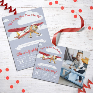 Invitación Vintage Airplane Birthday, Foto