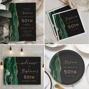 Póster Cumpleaños 50 Esmeralda Verde Oro Ágata Bienvenida