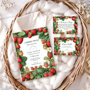 Invitación Fiesta de Bebé Cottagecore de Fresa Vintage