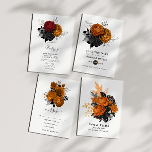 Tríptica Invitación de boda floral vintage de Halloween Tri