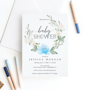 Invitación de Baby Shower azul Pastel invita a la 