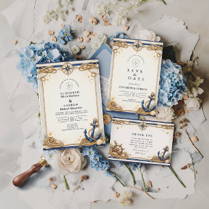 Tarjeta De Agradecimiento Boda Ancla Brújula Náutica