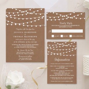 Invitación Todo En Uno La colección de Bodas Rustic Kraft Lights