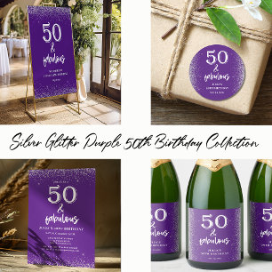 Etiquetas Para Vinos Espumosos Fiesta de cumpleaños 50 Purple, Purpurina de Plata