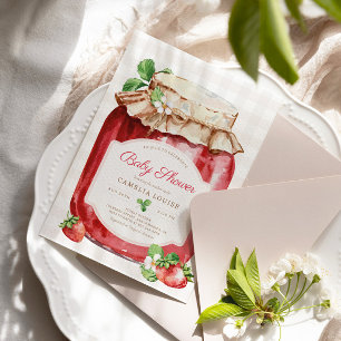 Invitación Berry Sweet Strawberry Jam Pink Baby Shower