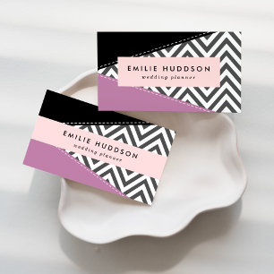 Tarjeta De Visita Gris Zigzag, Gris Chevron, Zigzag Pattern, Púrpura