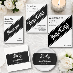 Invitación Elegante Moda Negro y Blanco Moderno 40 cumpleaños