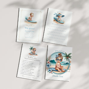 Invitación Bebé a Bordo Fiesta de Revelación con Tema de Surf