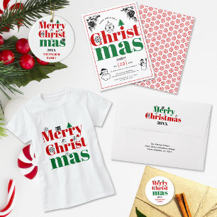 Tarjeta Festiva Tríptica Merry Christmas vintage elementos tipografía audaz