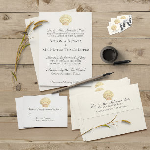 Invitación Vieira de época Boda de una sola concha