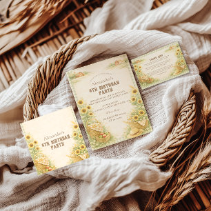 Pegatina Redonda Cumpleaños infantil Granja de Girasoles Libro Ilus