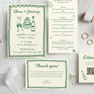 Tarjeta De Agradecimiento Boda francés verde vintage con gritos de mano