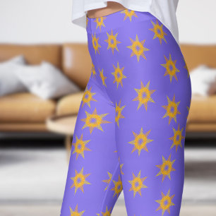 Leggings Patrón de estrella de oro amarillo animado Lime