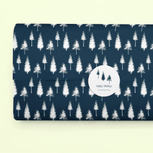 Papel De Regalo Árboles de invierno azul de la marina