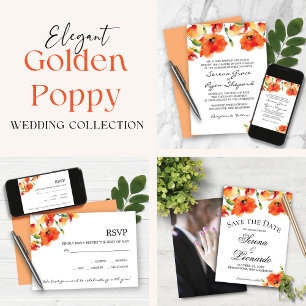 Invitación Elegante Boda de verano de adormidera dorada de Ca