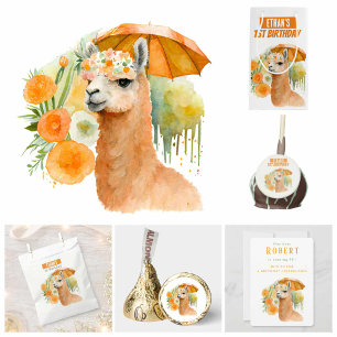 Watercolor Llama Alpaca - Tarjeta invitativa de cu