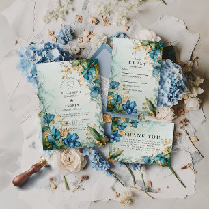 Tarjeta De Agradecimiento Boda Botánica Elegante Lirio Azul