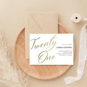 Enfriador De Latas Guión minimalista blanco y oro 21 cumpleaños