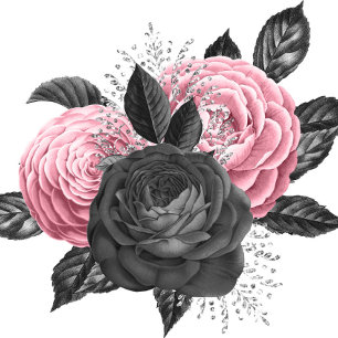Invitación Ducha de Parejas de Inking Floral Rosa y Negro de 